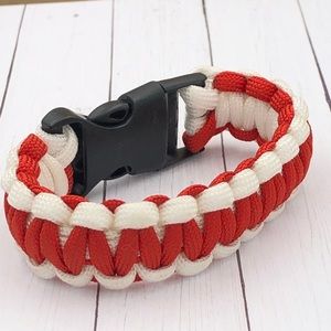 🍀 Red & White Paracord Emergency Cord Unisex Buckle Bracelet